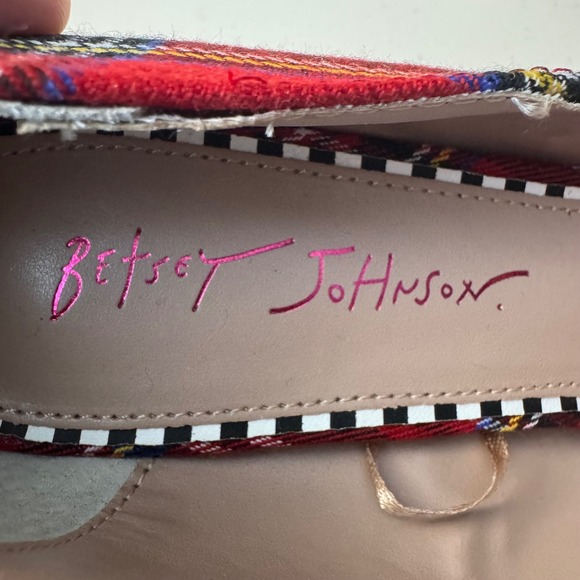 Betsey Johnson Heel 9 Christmas Red Plaid Bow Stiletto Pointed Toe Pumps Holiday - Picture 3 of 10